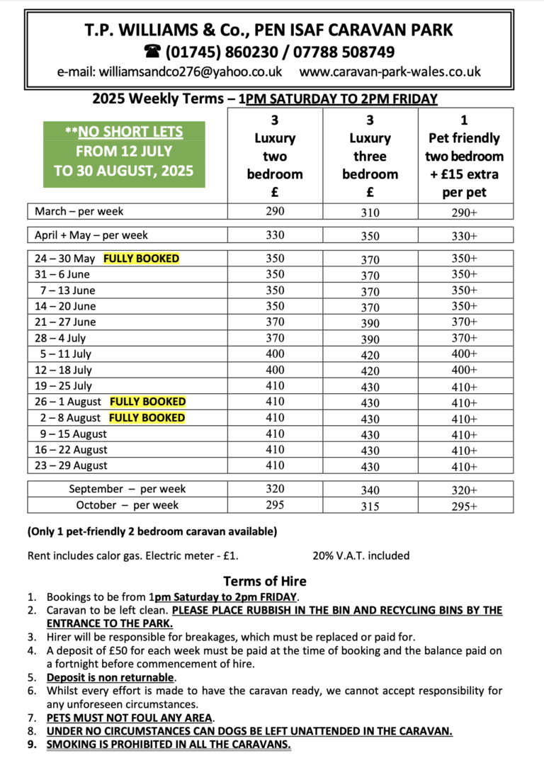 Caravan price list 2025